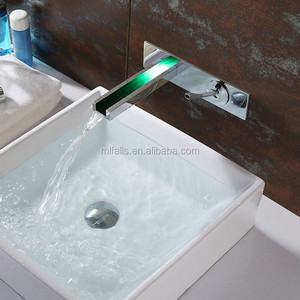 Bagno del bicromato di potassio placcato parete in lavaggio rubinetto del bacino lavello rubinetti dell'acqua lungo cascata becco con la luce del LED MLFALLS - Product Image 2