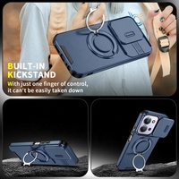 Pour Xiaomi Redmi 15C étui lentille de protection de qualité militaire protège béquille magnétique support de voiture support de bague coque de téléphone bleu
