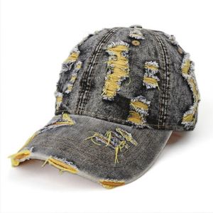 Retro Washed PVC Denim Patchwork 6-Panel Baseball Cap Holes Color-Block Design Frayed Edges Sun-Protection Trendy Unisex - Product Image 5