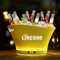 Seau à glace LED à champagne couleur personnalisée avec poignées faciles à transporter Seau à glace LED en acrylique de 8 litres pour 5 bouteilles de vin