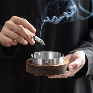 Cendrier portable de poche en bois, métal et acier inoxydable avec couvercle, cendrier personnel sans fumée pour cigares en extérieur - Product Image 2