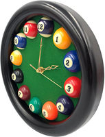 Billard Ball Clock-Horloge murale cool de table ronde de 11 pouces avec cadre en bois, idéale pour le billard, la piscine, la salle de jeux, le bar