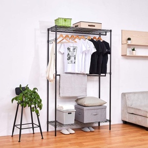 Perchero de ropa de metal de 3 niveles resistente y ajustable con barra para colgar y estantes superior e inferior para dormitorio o lavadero - Product Image 2