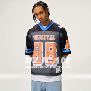 High Quality <b>Polyester</b> Men's Oversized Soccer Sports Tshirts Custom Screen Print V Neck Mesh Rugby Jersey <b>T</b> <b>Shirt</b> - Product Image 5