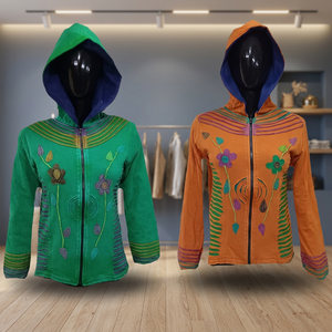 Chaqueta con Capucha Bordada con Diseño Floral para Invierno 2022, Cierre de Cremallera y Botones, Tejido Elástico, Plumas Multicolores, Lavable - Product Image 3