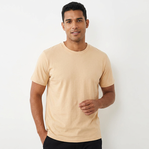 Camiseta de Algodón de Manga Corta para Hombre, Color Beige Liso, Corte Regular, Cuello Redondo, Estilo Casual - Product Image 1