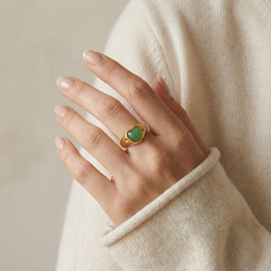 Anillo <span class=keywords><strong>de</strong></span> Sello <span class=keywords><strong>de</strong></span> Acero Inoxidable 316L con Oro <span class=keywords><strong>de</strong></span> 18K y Ojo <span class=keywords><strong>de</strong></span> Tigre Natural para Mujer, con Corazón <span class=keywords><strong>de</strong></span> Aventurina Verde y Hexágono, Joyería Impermeable - Product Image 4