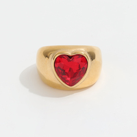 Bagues Cœur Massives Rétro Dorées avec Rubis et Grenats pour Femme, Bijoux en Acier Inoxydable, Bijoux Dorés Tendance