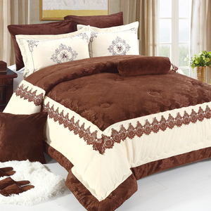 Bán Buôn Sang Trọng Pha Lê Nhung Bộ Đồ Giường Đặt Mô Hình Hình Học Ren Chắp Vá Màu Xanh Trải Giường Thêu Bộ Đồ Giường Chăn - Product Image 6