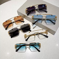 Lunettes de soleil tendance sans monture, carrées, à double pont, avec branches en métal tête de léopard, pour la conduite et la protection solaire