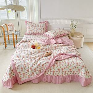 Set di piumini Patchwork (trapunte + copriletto + federa 2) Set di biancheria da letto personalizzato stile pastorale trapunta in cotone lavato a fiori - Product Image 4