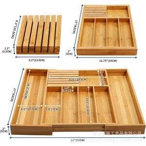 Pengzhan Expandable Bamboo Drawer Organizer 22x17 Inch Rectangular Minimalist <b>Storage</b> <b>Tray</b> for Kitchen Tableware - Product Image 1