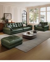 Sofa Kulit Asli Lurus Bergaya Retro Modern Mewah Ringan Amerika Minimalis Italia untuk Ruang Tamu