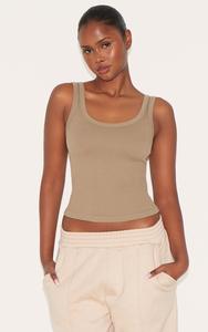 विंटेज ब्राउन रिब बुना हुआ स्वेटर गर्मियों बांस कपास महिलाओं की आस्तीन वाली टी-शर्ट क्रू गर्दन स्लिम फिट वेस्ट - Product Image 3