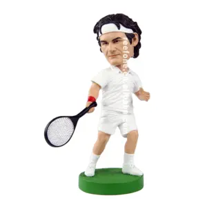 Factory realistic style Polyresin Tennis Legend Player Roger Federer Custom Resin Bobble Head Dolls Customized Bobblehead