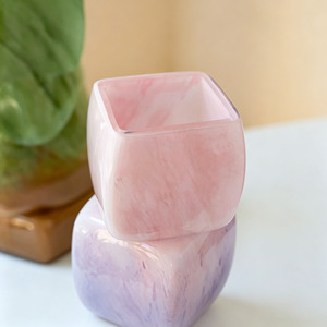 Vaso in Vetro Artistico Effetto Marmo a Spirale, Stile Retrò Mid-Century, Blu Sfumato Geometrico, Portafiori a Cubo a Più Livelli per Decorazione Tavolo - Product Image 6