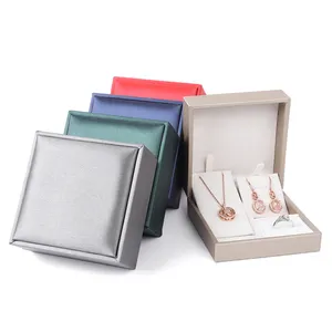 New Jewelry Packaging Set Box Right Angle Pu Brushed Leather Ring Earrings Pendant Set Box Jewelry Storage Boxs Five Colors