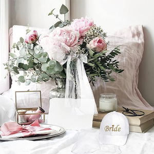 Casquette de baseball ajustable pour mariée avec voile, broderie dorée, pour queue de cheval, en polyester, pour fête nuptiale - Product Image 5