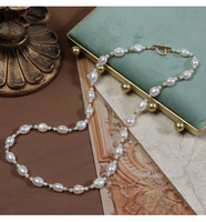 Collier de perles d'eau douce irrégulières de style baroque avec fermoir OT incrusté de diamants en forme de cœur, Niche, Simple et polyvalent