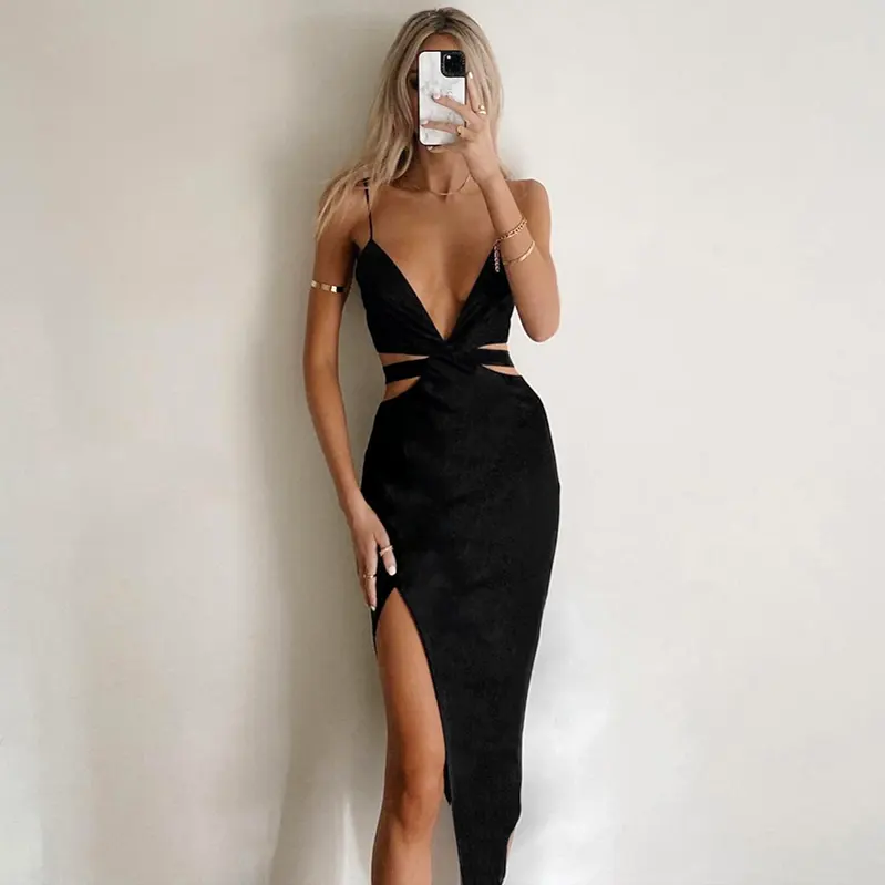 Vestido sexy com alça espaguete, maxi vestido costas abertas bodycon elegante clube praia verão 2016