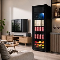 IJsbare koelkast 138L glazen deur zwart drankenkoeler wijnkoelkast blauwe LED hotel huis kantoor compact
