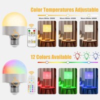 Ampoule LED SMD E27/E26 rechargeable RGB, télécommande sans fil, installation facile, usage résidentiel, dimmable, garantie de 3 ans