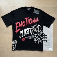 Kaos Katun Berkualitas Tinggi 1.1 EM dengan Hiasan Rhinestone Hot-fix, Cetakan Grafiti Retro, Model Longgar, Streetwear