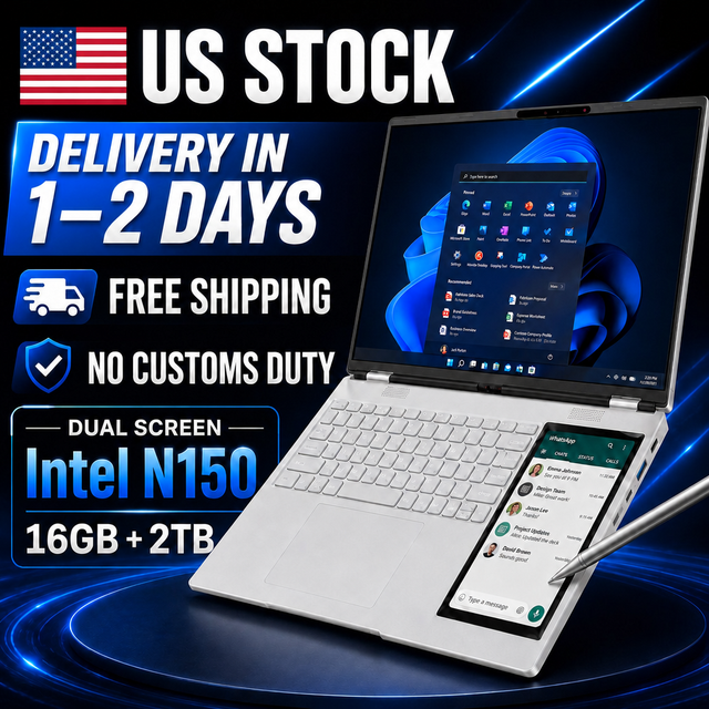 US in STOCK Student Education 15.6 Inch Intel N150 16G + 2TB Oem Laptop windows 11 Pro Computer Touch Dual Screen Laptop