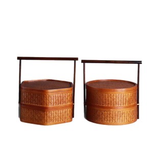 <b>Bamboo</b> Woven Storage Basket Double Layer Circular Hexagonal For Living Room Neatening - Product Image 5