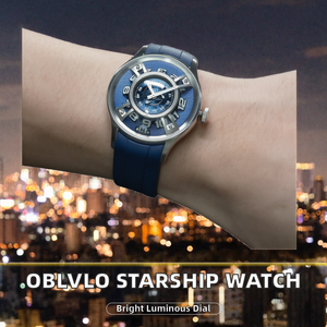 นาฬิกาข้อมือผู้ชาย OBLVLO Curvature Engine Star Ship Rotor Sport Mechanical Watch รุ่น Behrens เรืองแสงซูเปอร์ 5BAR กันน้ำ สายยาง 20 มม. - Product Image 2