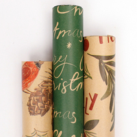 Vente en gros de papier d'emballage de luxe personnalisé en kraft de Noël, enduit de silicone, 80 g/m², jetable, 43*300 cm, en rouleau