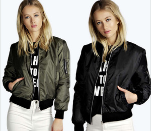 Blouson Bomber Femme Tendance Automne-Printemps, Col Montant, Coupe Ajustée, Coupe-Vent, Couleur Unie, en Coton, Fermeture Éclair - Product Image 2