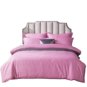 Ensemble de literie à rayures roses, 100 coton, 1CM, couleur unie, linge de lit d'hôtel, style hôtel