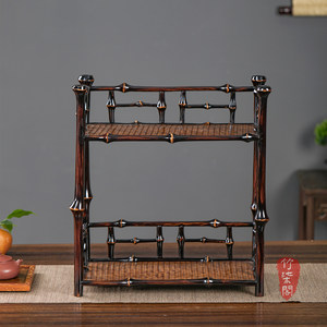 Bamboo Double Layer Tea Rack Lacquered Storage <b>Shelf</b> For Chinese Tea Set <b>Desktop</b> Display Stand Rectangle Shape Standing Type - Product Image 3