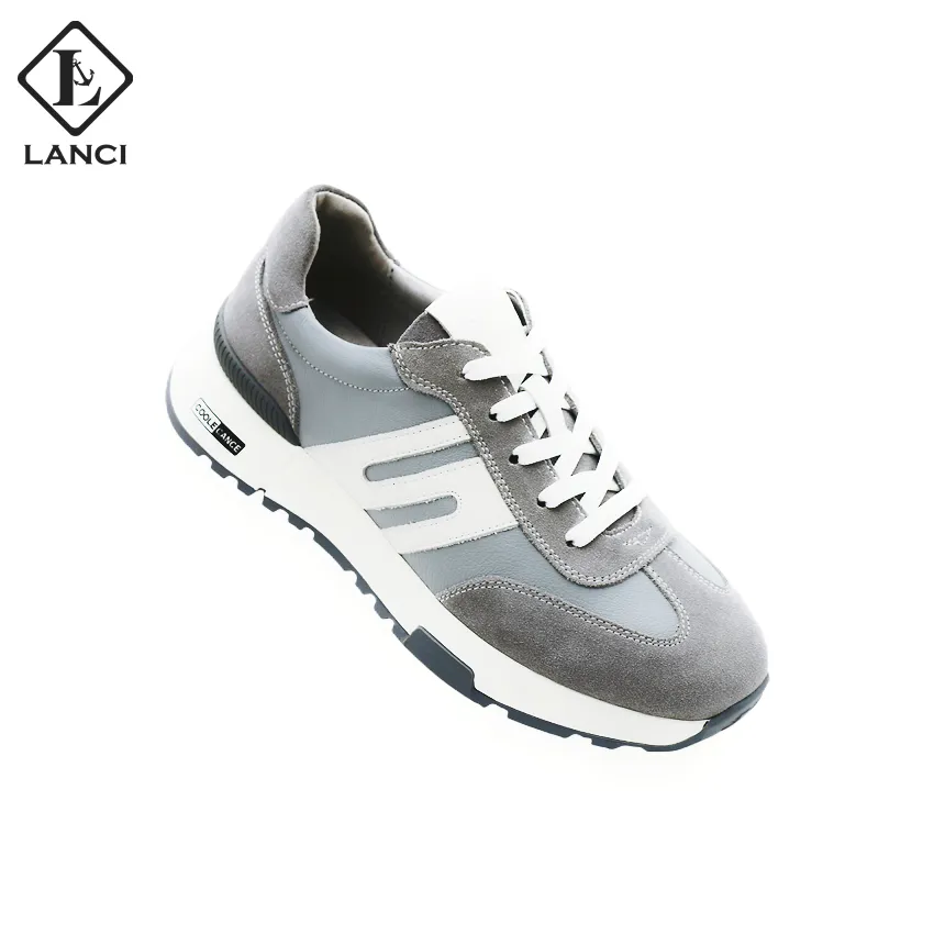 LANCI 2022 Factory Wholesale Men Shoes Custom Sports Men Fashion New Design Genuine Leather Casual Shoes Grey