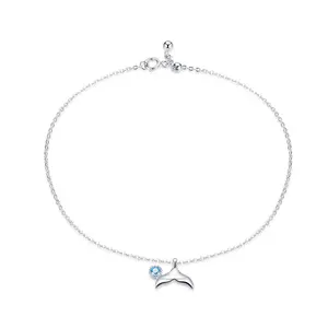 Fashion Jewelry Ladies Custom Mermaid Tail White Gold Anklet 925 Sterling Silver Cute Women's Animal Zircon S925 Sterling Sliver