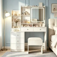 Table de toilette moderne en MDF, gain de place, avec miroir LED réglable, écologique, plusieurs tiroirs, idéale pour chambre compacte