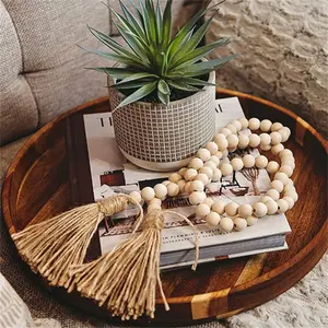 Bandeja de mesa de centro de bambú para decoración de granja, plato redondo de madera para servir, bandejas de madera para servir