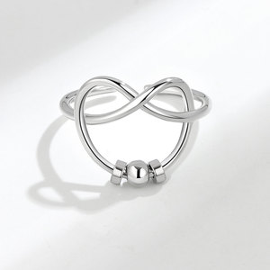 Rotating Anxiety Beads <b>Rings</b> <b>Adjustable</b> Open Minimalist Plain Copper Twisted Metal Heart Shape Designs Jewelry For Birthday Gift - Product Image 3
