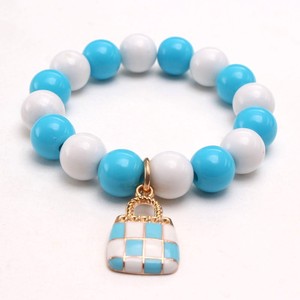 <b>Cute</b> Kids Beaded <b>Bracelet</b> With Blue White Acrylic Beads Charms Handbag Design Gift Jewelry - Product Image 3