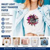 Papier transfert imprimable jet d'encre A4 pour t-shirts clairs – Feuilles thermocollantes pour presse à chaud pour motifs personnalisés sur tissus en coton