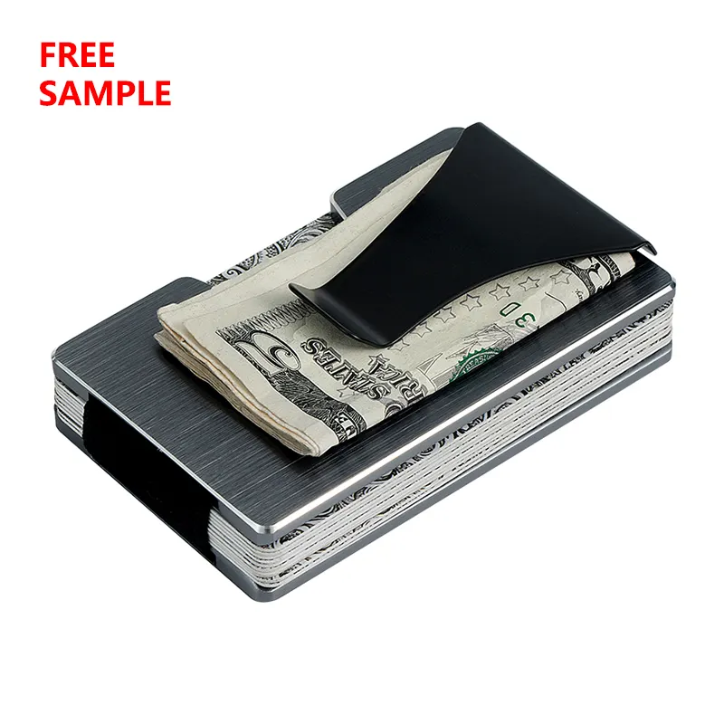 Free Custom Men Metal Ridg Minimalist Card Holder Wallet Tarjetero Aluminio RFID Blocking Front Pocket Credit CardHolder Case