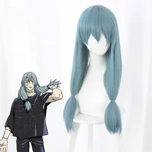 Grosir Wig Cosplay Mahito 65cm panjang Lurus Danau Biru Jujutsu Kasen Anime Peluca Wig rambut Halloween sintetis