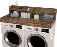 Comptoir pour lave-linge et sèche-linge avec étagère, plateau en bois pour lave-linge et sèche-linge, bord surélevé, tapis antidérapant, organisateur de comptoir à 2 niveaux pour la buanderie
