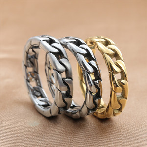 Anillo de Cadena de Acero de Titanio para Hombre, Plata y Oro, Estilo Punk Retro, Diseño Geométrico Hueco, Joyería de Uso Diario 24067 - Product Image 1