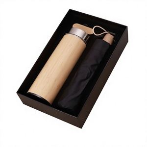 Juego de Tazas Aisladas de Acero Inoxidable con Asa de Bambú, Paraguas y Memoria USB Incluidos, Estilo Chino, Conservación del Calor, Perfecto - Product Image 1