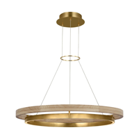 Lustre LED de luxe en laiton et bois, double anneau rond, luminaire décoratif intégré à LED