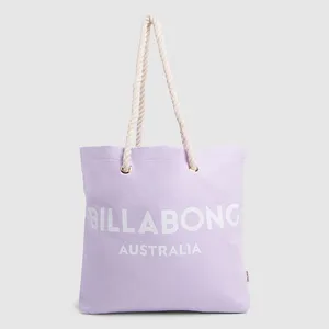 custom lavender camva rpet 100% polyester recycled waterproof zipper beach tote bag with long rope handle inner pocket