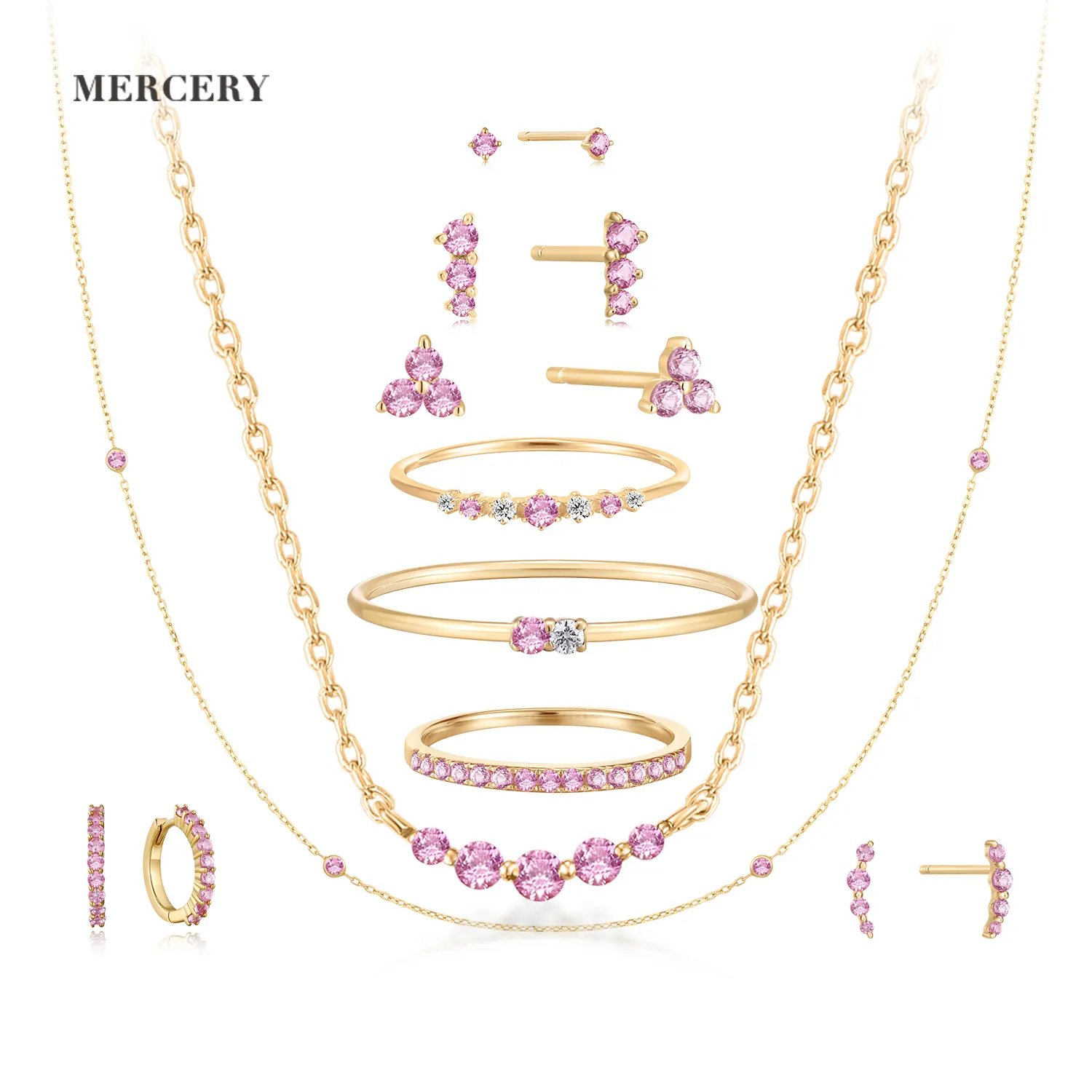 Luxury Romantic Pink Tourmaline Diamond Solid Gold 14K Earring Ring Necklace Wholesale Dubai Gold Jewelry Sets For Women