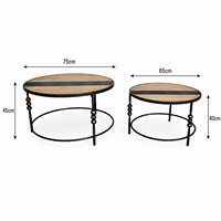 Ensemble de 2 tables basses en bois de pin massif, table vintage entièrement assemblée pour le centre du salon